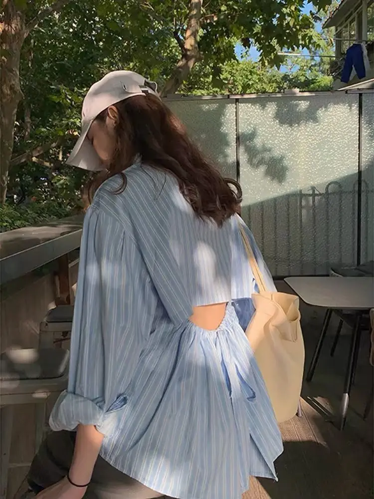 Spring Loose and Thin Shirt Fat Blue Striped Long-sleeved Shirt Design Sense Chic Top
Spring Loose and Thin Shirt Fat Blue Striped Long-sleeved Shirt Design Sense Chic Top