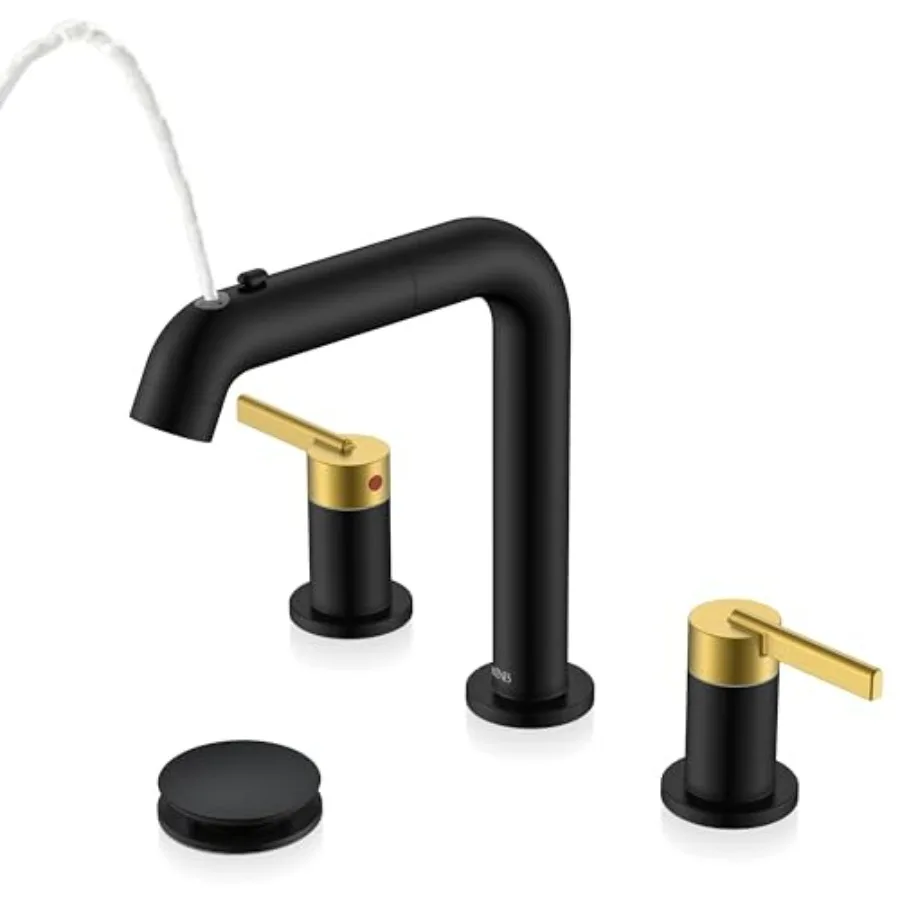 Bathroom sink faucet brass black and gold pull-out sprayer with pop-up drain and supply lines
Bathroom sink faucet brass black and gold pull-out sprayer with pop-up drain and supply lines