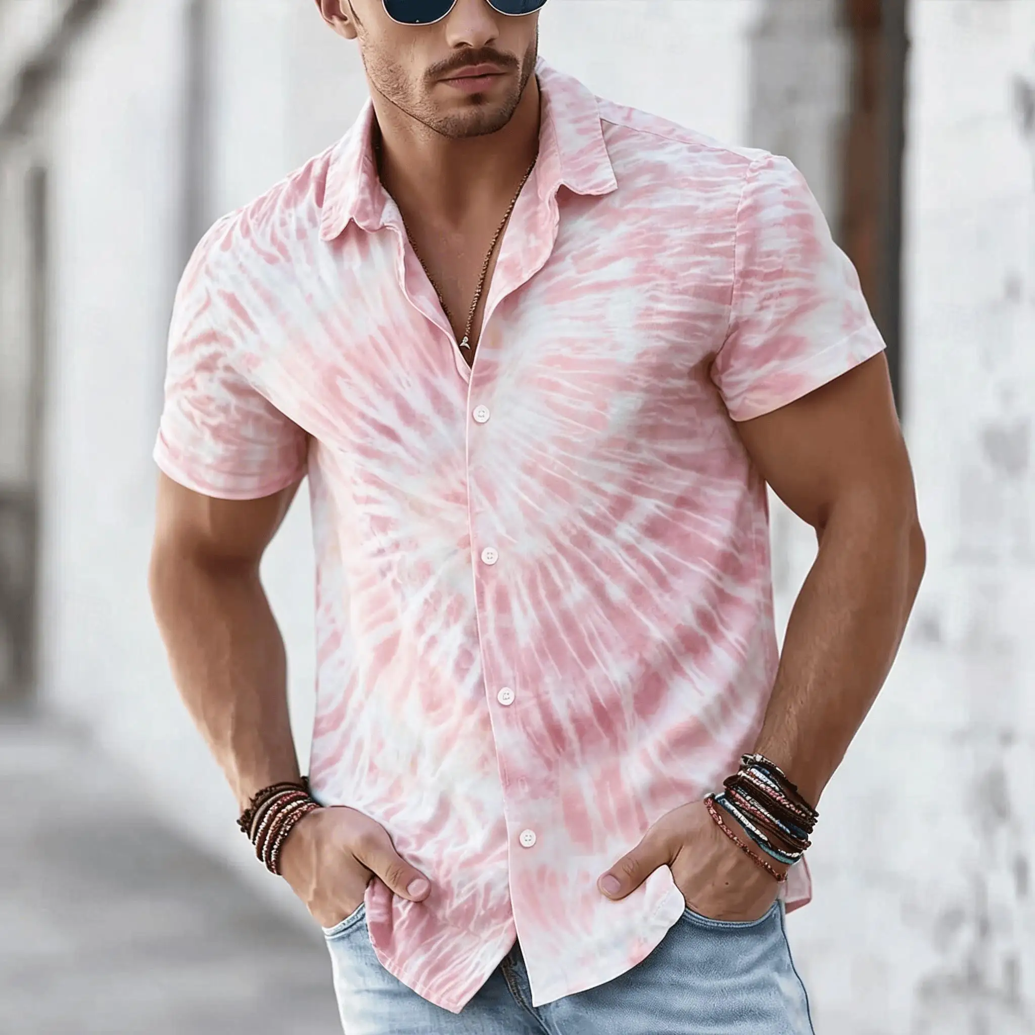 Men's Modern Tie Dye Spiral Print Short Sleeve Shirt, Casual Streetwear Button Up Shirt for Spring Summer
Men's Modern Tie Dye Spiral Print Short Sleeve Shirt, Casual Streetwear Button Up Shirt for Spring Summer