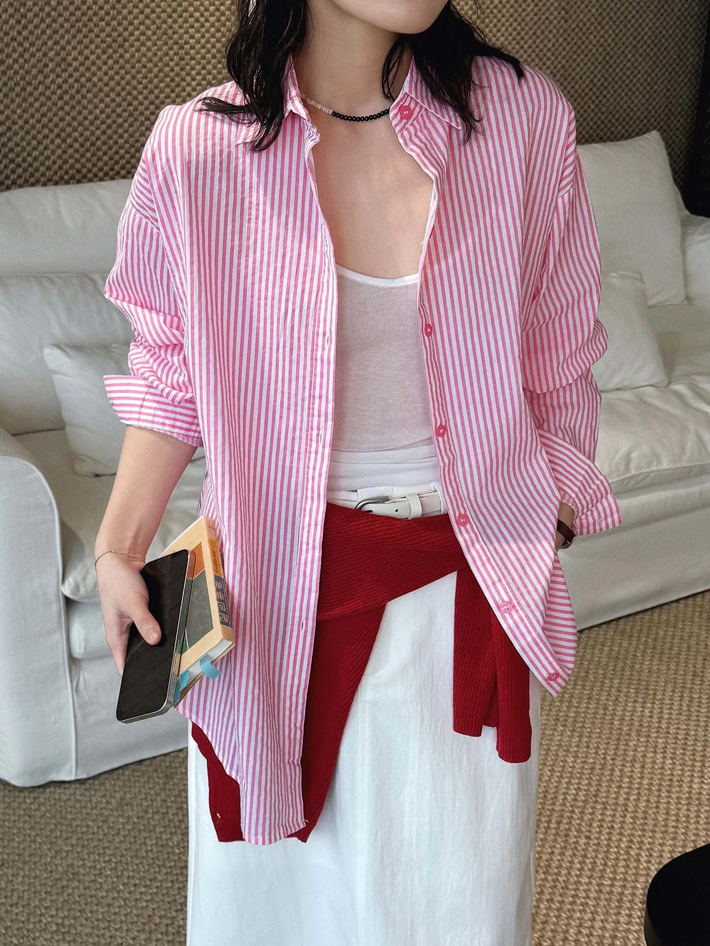 Summer Casual Loose Long Sleeve Women's Shirt Color Block Stripe Pattern Sun Protection Blue Pink Wide Leg Slimming Effect
Summer Casual Loose Long Sleeve Women's Shirt Color Block Stripe Pattern Sun Protection Blue Pink Wide Leg Slimming Effect