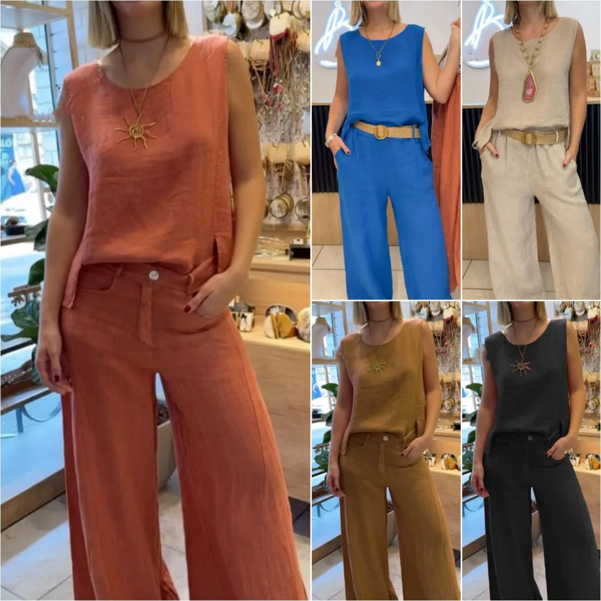 Summer 2026 Women's Cotton Linen Color Sleeveless Long Pants 2-Piece Set Casual Sportswear Fashionable Commute
Summer 2026 Women's Cotton Linen Color Sleeveless Long Pants 2-Piece Set Casual Sportswear Fashionable Commute