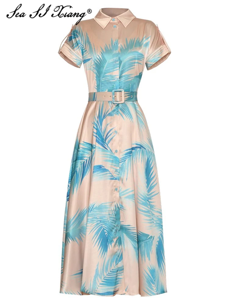 Seasixiang Fashion Summer Dress Women's Turn-down Collar Short Sleeve Sashes Pockets Print Office Lady Single Breasted Dresses
Seasixiang Fashion Summer Dress Women's Turn-down Collar Short Sleeve Sashes Pockets Print Office Lady Single Breasted Dresses