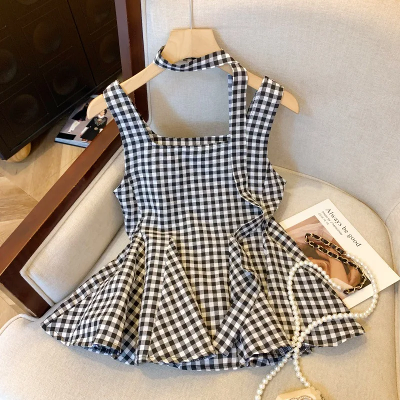 Fashion Plaid Lace-edged Undershirt for Women with A Casual Round Neck Corset and Corset, 2025 Summer Holiday Shirt halter top
Fashion Plaid Lace-edged Undershirt for Women with A Casual Round Neck Corset and Corset, 2025 Summer Holiday Shirt halter top