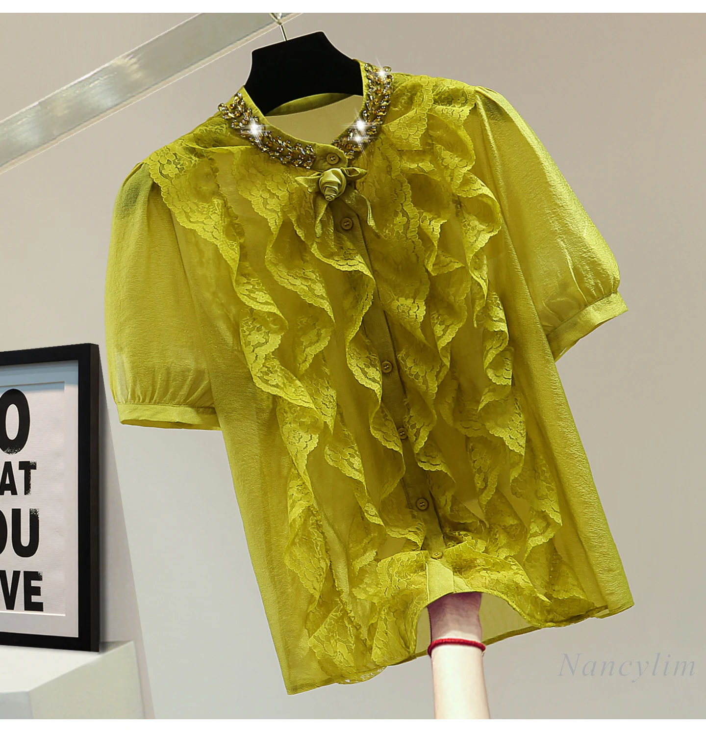 Heavy Industry Flower Diamond Lotus Leaf Edge Short Sleeve Shirtfor Women, Summer Korean Lace Bow Chiffon Blouse, Ladies Tops
Heavy Industry Flower Diamond Lotus Leaf Edge Short Sleeve Shirtfor Women, Summer Korean Lace Bow Chiffon Blouse, Ladies Tops