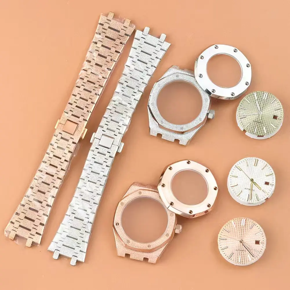 Rose Gold 41mm Watch Case 31.8mm dial NH35 hands Stianless Steel Bracelet Sapphire Glass For NH35 NH36 Movement Royal oak Case
Rose Gold 41mm Watch Case 31.8mm dial NH35 hands Stianless Steel Bracelet Sapphire Glass For NH35 NH36 Movement Royal oak Case