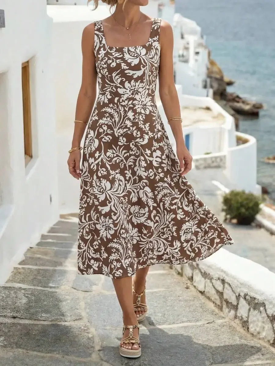 Women's Floral Print Square Neck Sleeveless Midi Dress for Vacation
Women's Floral Print Square Neck Sleeveless Midi Dress for Vacation