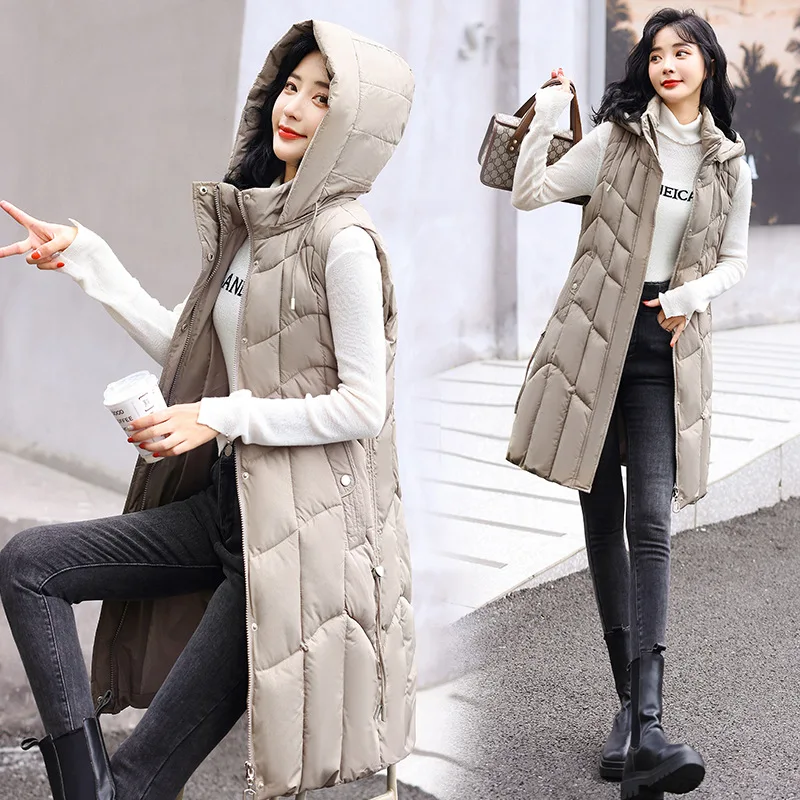 Women's Long Vest Hooded Autumn Winter Sleeveless Warm Cotton Down Waistcoat Quilted Jacket Outwear Female
Women's Long Vest Hooded Autumn Winter Sleeveless Warm Cotton Down Waistcoat Quilted Jacket Outwear Female