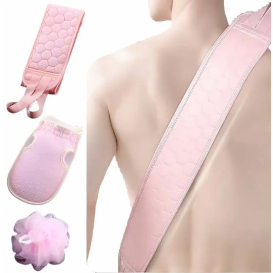 Bath Scrub Set with Gloves, Back Scrubber Strap and Flower Ball, Durable Fiber Material for Deep Exfoliation, Pink Pull Back Ba
Bath Scrub Set with Gloves, Back Scrubber Strap and Flower Ball, Durable Fiber Material for Deep Exfoliation, Pink Pull Back Ba