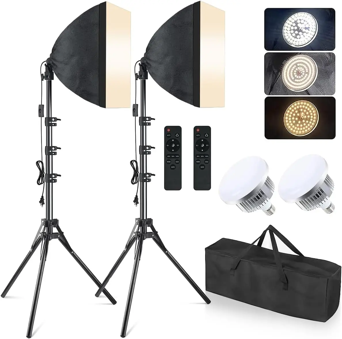 2x 16x16in Softbox Lighting Kit with 85W LED Bulbs & Remote for Studio Photography
2x 16x16in Softbox Lighting Kit with 85W LED Bulbs & Remote for Studio Photography
