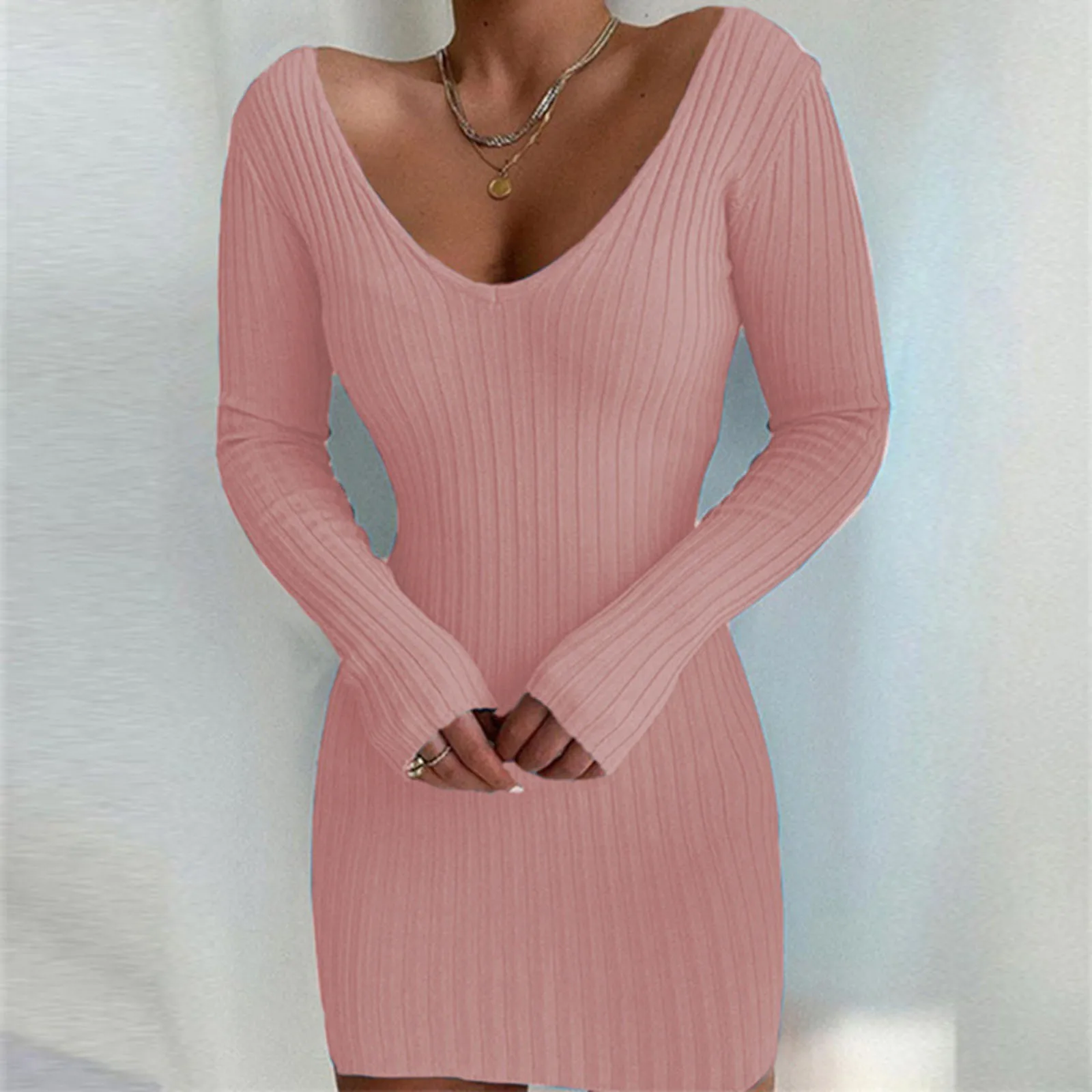 Women'S Sweater Dress Sexy V-Neck Long-Sleeved Hip Wrap Dress Elegant Fashion Slim-Fit Knee-Length Skirt Simple Casual Dress
Women'S Sweater Dress Sexy V-Neck Long-Sleeved Hip Wrap Dress Elegant Fashion Slim-Fit Knee-Length Skirt Simple Casual Dress