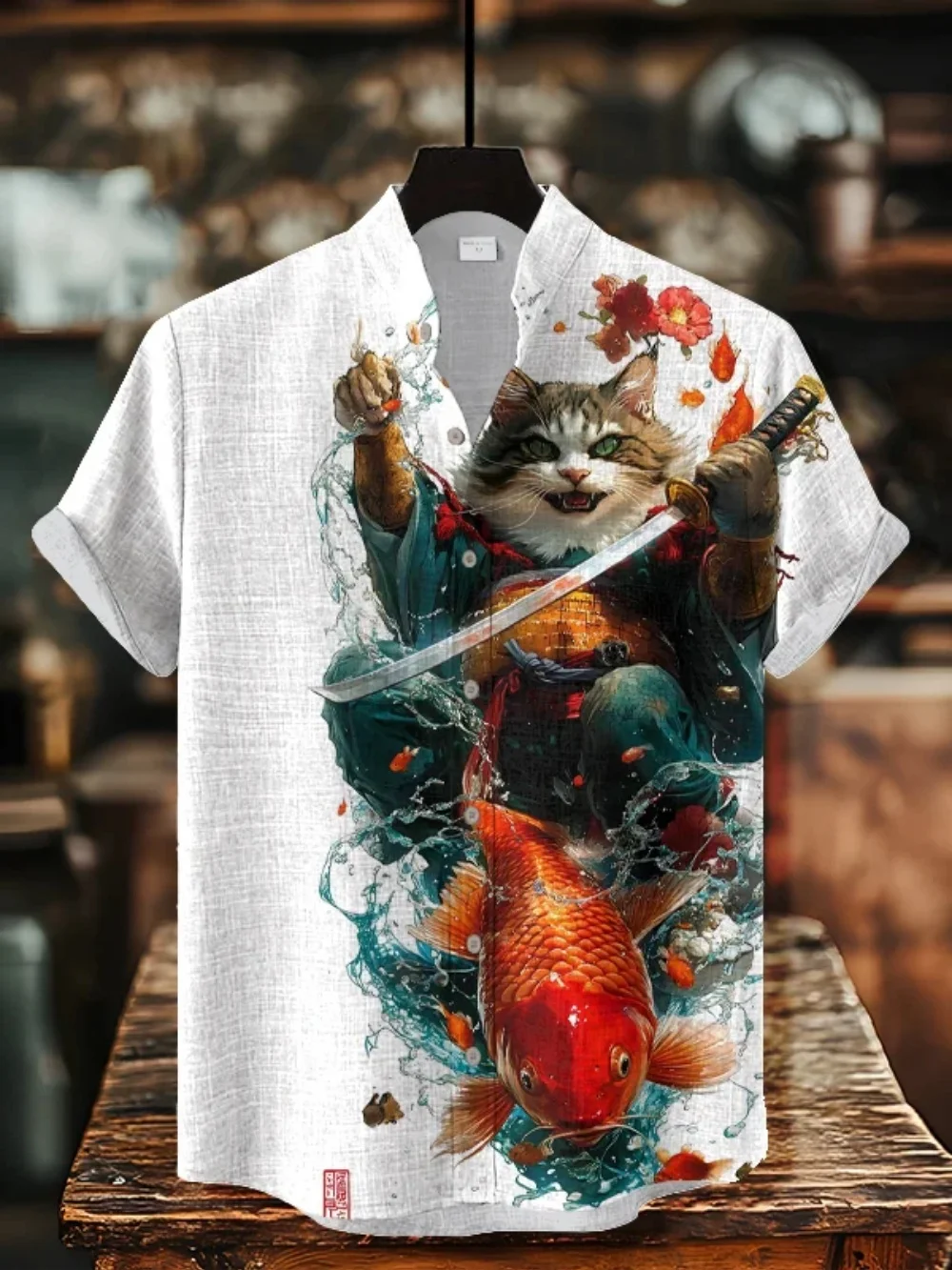 Japanese art fish print shirt, new summer short sleeved stand up collar cardigan shirt, men's street casual breathable shirt
Japanese art fish print shirt, new summer short sleeved stand up collar cardigan shirt, men's street casual breathable shirt
