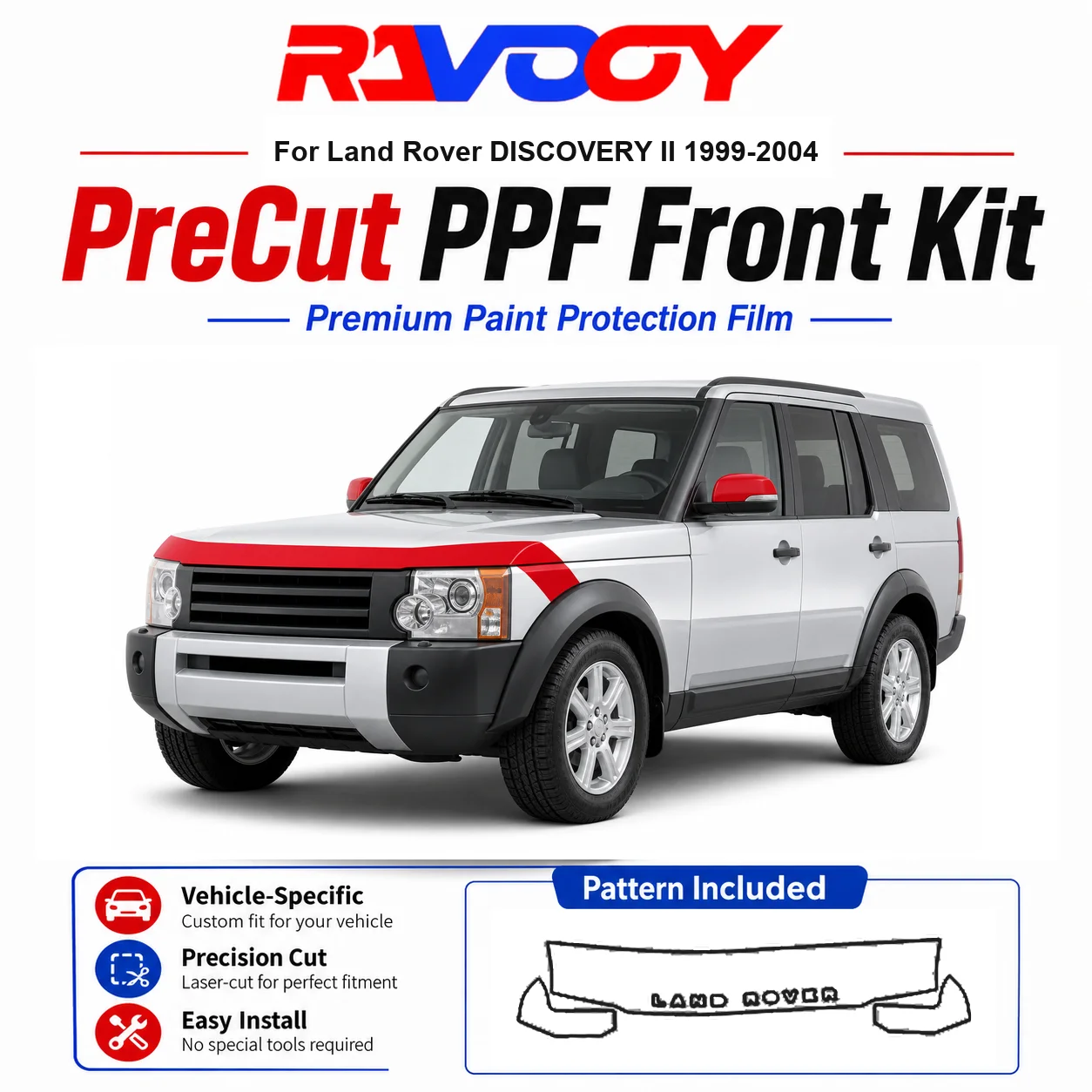 8.5mil TPU Precut PPF Kit For Land Rover DISCOVERY II 1999-2004 - Hood, Fenders & Mirror Set - Self-Healing Clear Bra Film
8.5mil TPU Precut PPF Kit For Land Rover DISCOVERY II 1999-2004 - Hood, Fenders & Mirror Set - Self-Healing Clear Bra Film