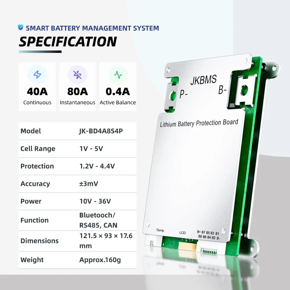JIKONG JK BMS 3S 4S 8s-24s smart bms 40A 60A 80A 100A 150A 200A 300A active balance 0.4A 0.6A 1A 2A Lifepo4 Li-Ion Lto Battery
JIKONG JK BMS 3S 4S 8s-24s smart bms 40A 60A 80A 100A 150A 200A 300A active balance 0.4A 0.6A 1A 2A Lifepo4 Li-Ion Lto Battery