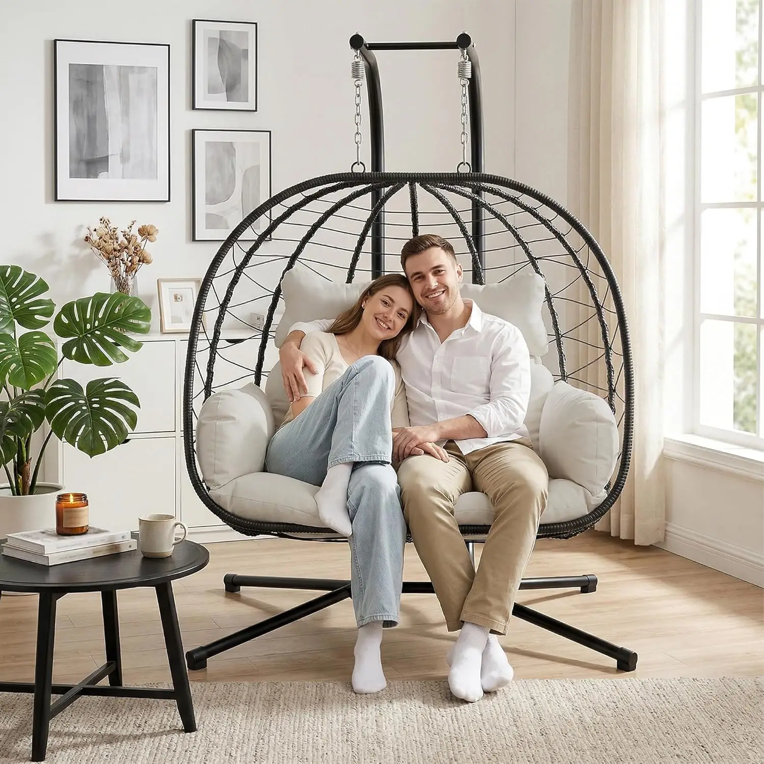 Outdoor Indoor Double Egg Swing Chair with Removable Cushion, 700LBS Heavy Duty for Patio Garden Bedroom
Outdoor Indoor Double Egg Swing Chair with Removable Cushion, 700LBS Heavy Duty for Patio Garden Bedroom