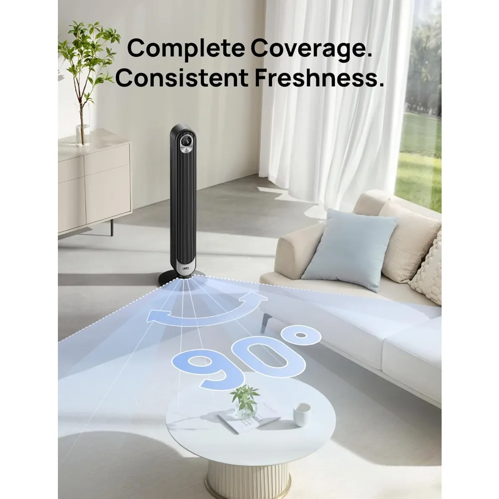 90° Oscillating Standing Fan, 30ft far, 28dB Quiet for Sleep, 6 Speeds, 4 Modes, 12H Timer, 42 Inch
90° Oscillating Standing Fan, 30ft far, 28dB Quiet for Sleep, 6 Speeds, 4 Modes, 12H Timer, 42 Inch