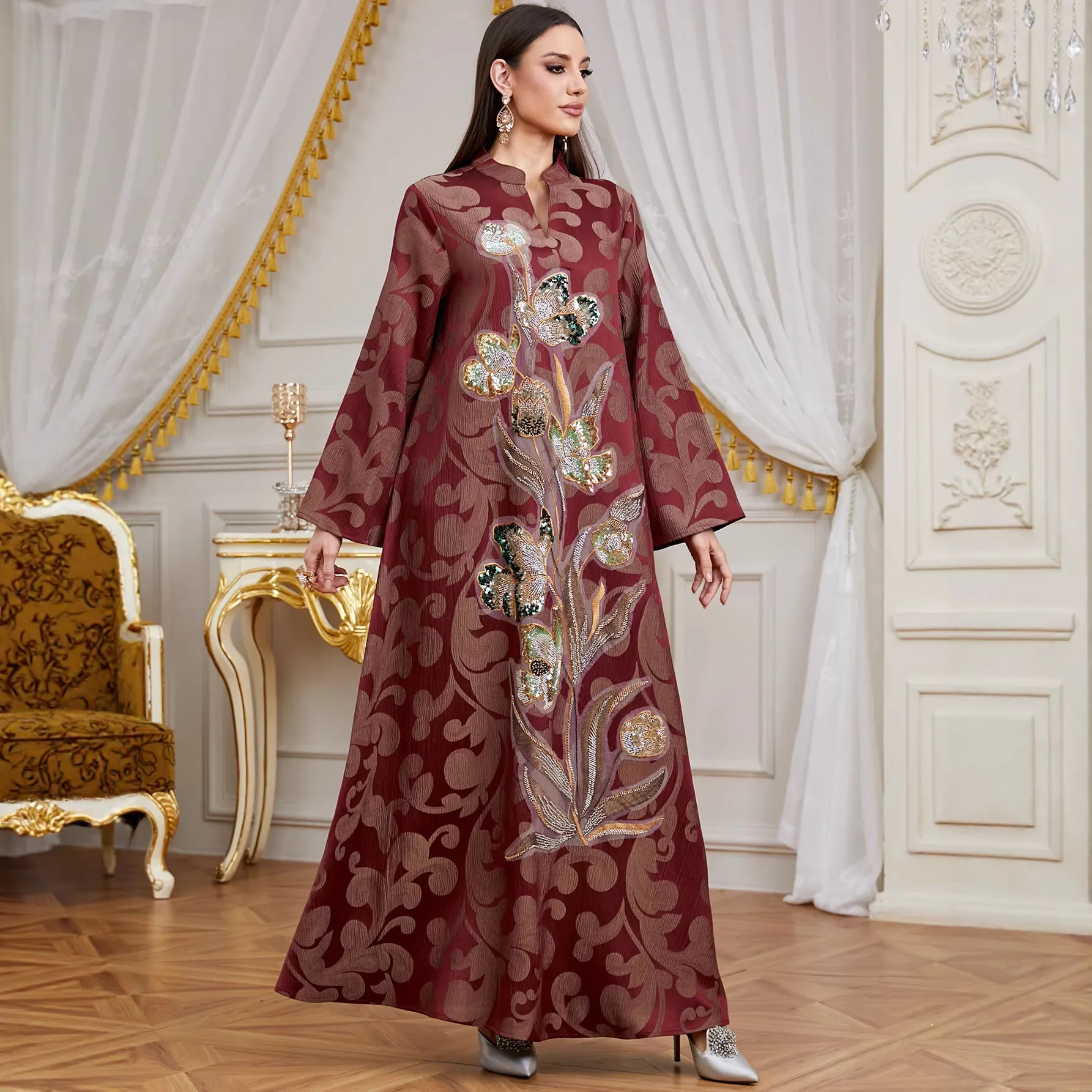 9208 Elegant Women's Sequin Embroidery Patchwork Dress Gown Long Sleeve Robe Robe Abaya Ramadan Dubai Luxury Islam Elegant
9208 Elegant Women's Sequin Embroidery Patchwork Dress Gown Long Sleeve Robe Robe Abaya Ramadan Dubai Luxury Islam Elegant