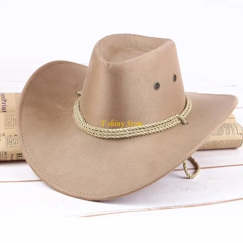 N58F Fashion Wide Brim Western Cowboy Hat with Windproof Rope Vintage Color Hat for Casual Vacation
N58F Fashion Wide Brim Western Cowboy Hat with Windproof Rope Vintage Color Hat for Casual Vacation