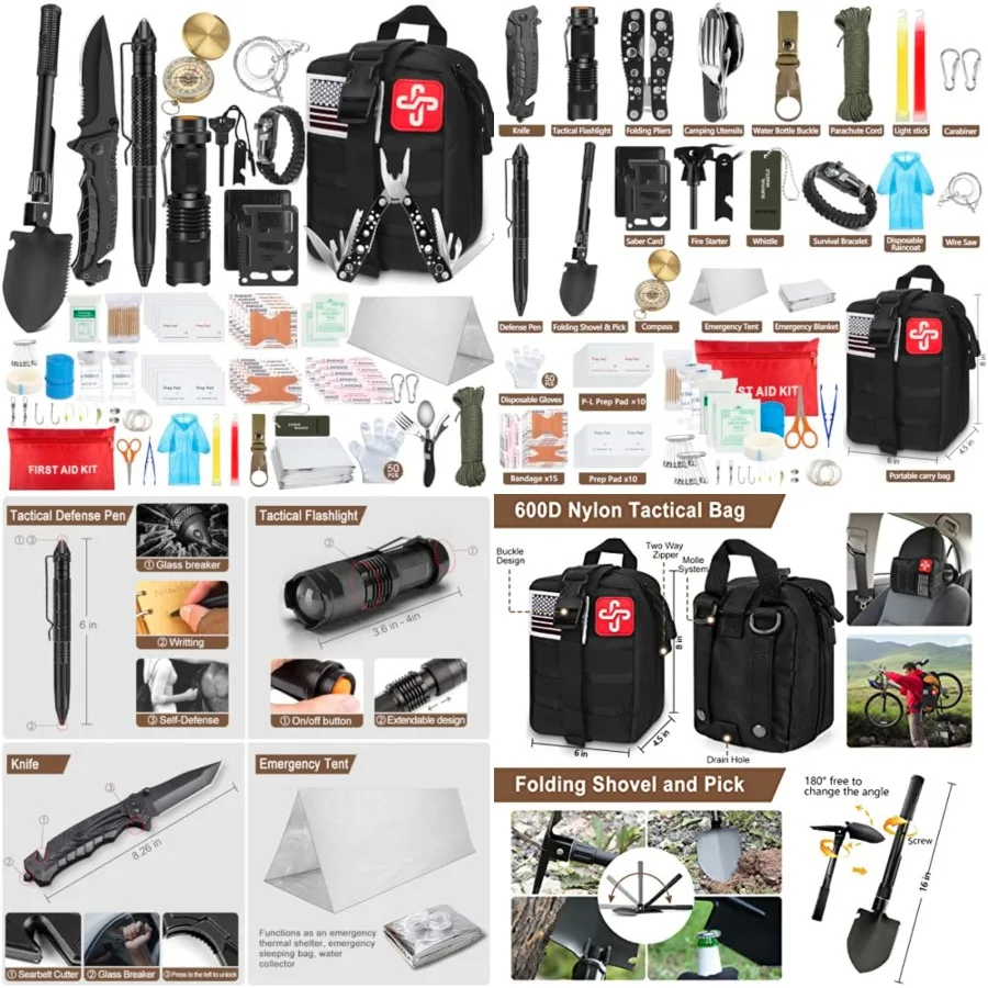 238Pcs Emergency Survival Kit and First Aid Kit, Professional Survival Gear Tool with Tactical Molle Pouch and Emergency Tent f
238Pcs Emergency Survival Kit and First Aid Kit, Professional Survival Gear Tool with Tactical Molle Pouch and Emergency Tent f