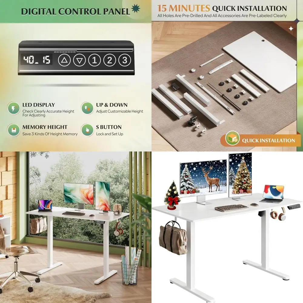 Electric Height-Adjustable Standing Desk, 48x24, 3-Preset Memory, White for Home or Office Use
Electric Height-Adjustable Standing Desk, 48x24, 3-Preset Memory, White for Home or Office Use