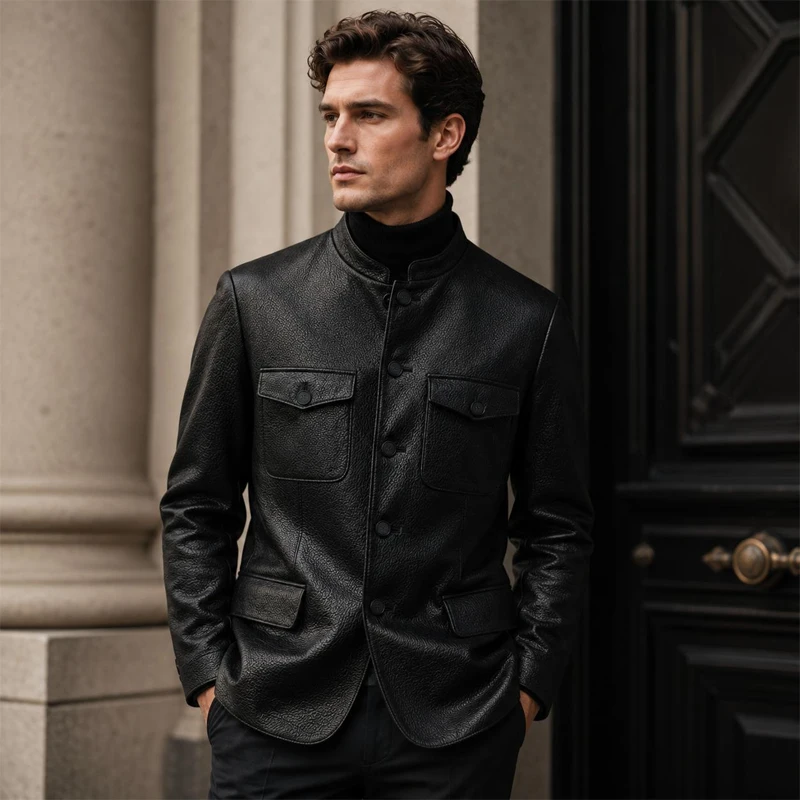 Luxury Men's PU Leather Jacket Stand Collar Slim Fit Blazer Fashion Multi-Pocket Design Coat Business Casual Formal Wear for Men
Luxury Men's PU Leather Jacket Stand Collar Slim Fit Blazer Fashion Multi-Pocket Design Coat Business Casual Formal Wear for Men