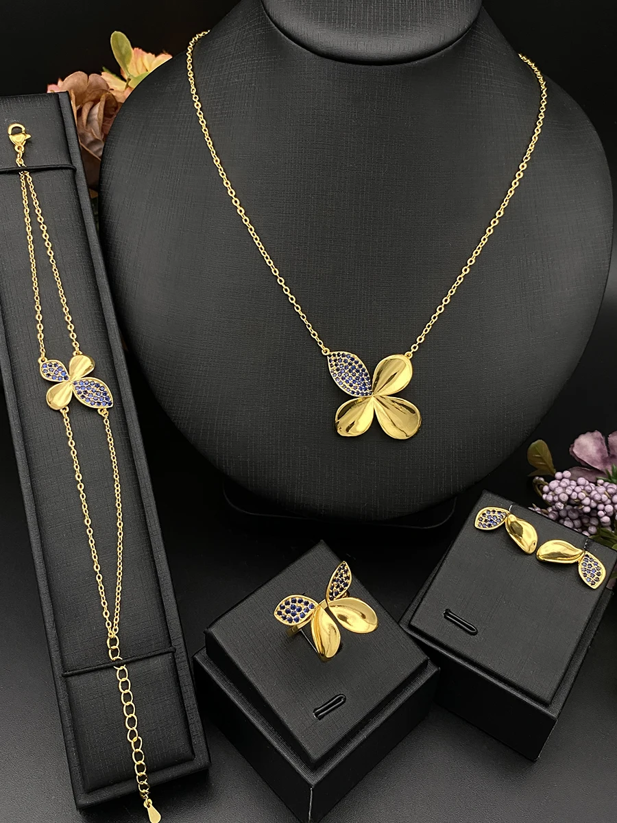Flora Four-Leaf Clover Necklace Set for Women Copper Cubic Zirconia Plated Jewelry Wedding Gift with Gift Box
Flora Four-Leaf Clover Necklace Set for Women Copper Cubic Zirconia Plated Jewelry Wedding Gift with Gift Box