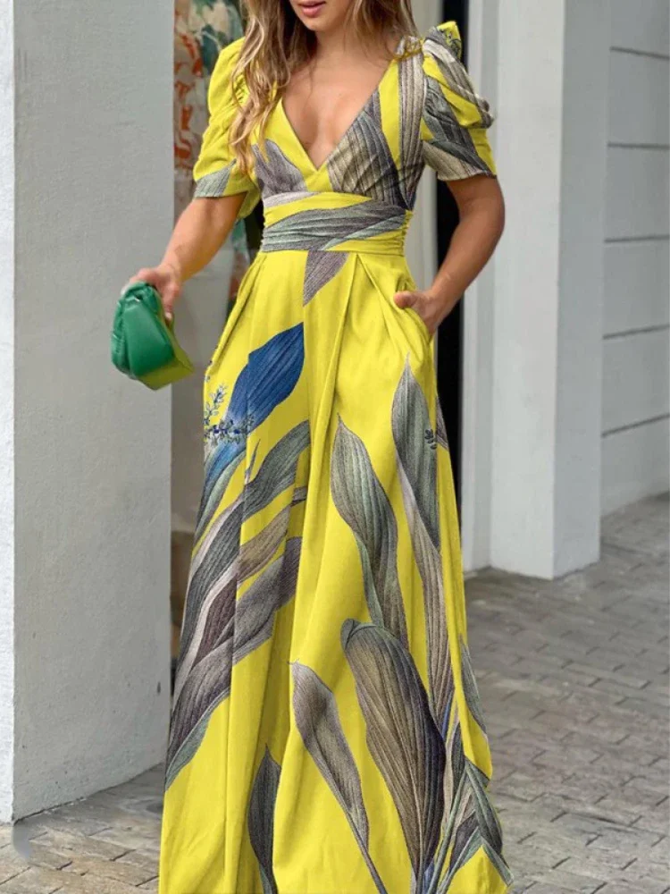 Sexy Summer Women Jumpsuit Printed Short Sleeve Deep V-Neck High Waist Wide Leg Pants Long Party Elegant Romper for Women New
Sexy Summer Women Jumpsuit Printed Short Sleeve Deep V-Neck High Waist Wide Leg Pants Long Party Elegant Romper for Women New