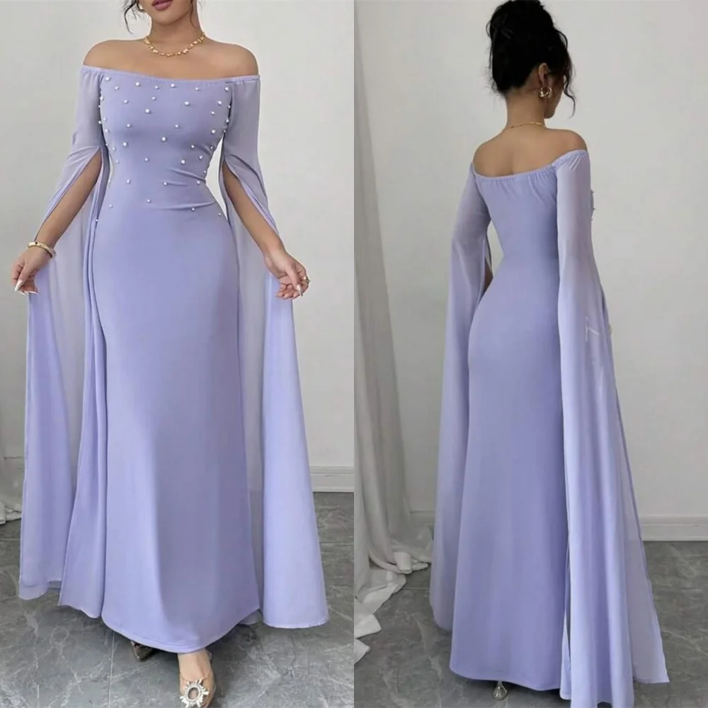 Customized Delicate Light Purple Chiffon Evening Dress Elegant Strapless Off the Shoulder Short Sleeves Pearls Homecoming Dress
Customized Delicate Light Purple Chiffon Evening Dress Elegant Strapless Off the Shoulder Short Sleeves Pearls Homecoming Dress