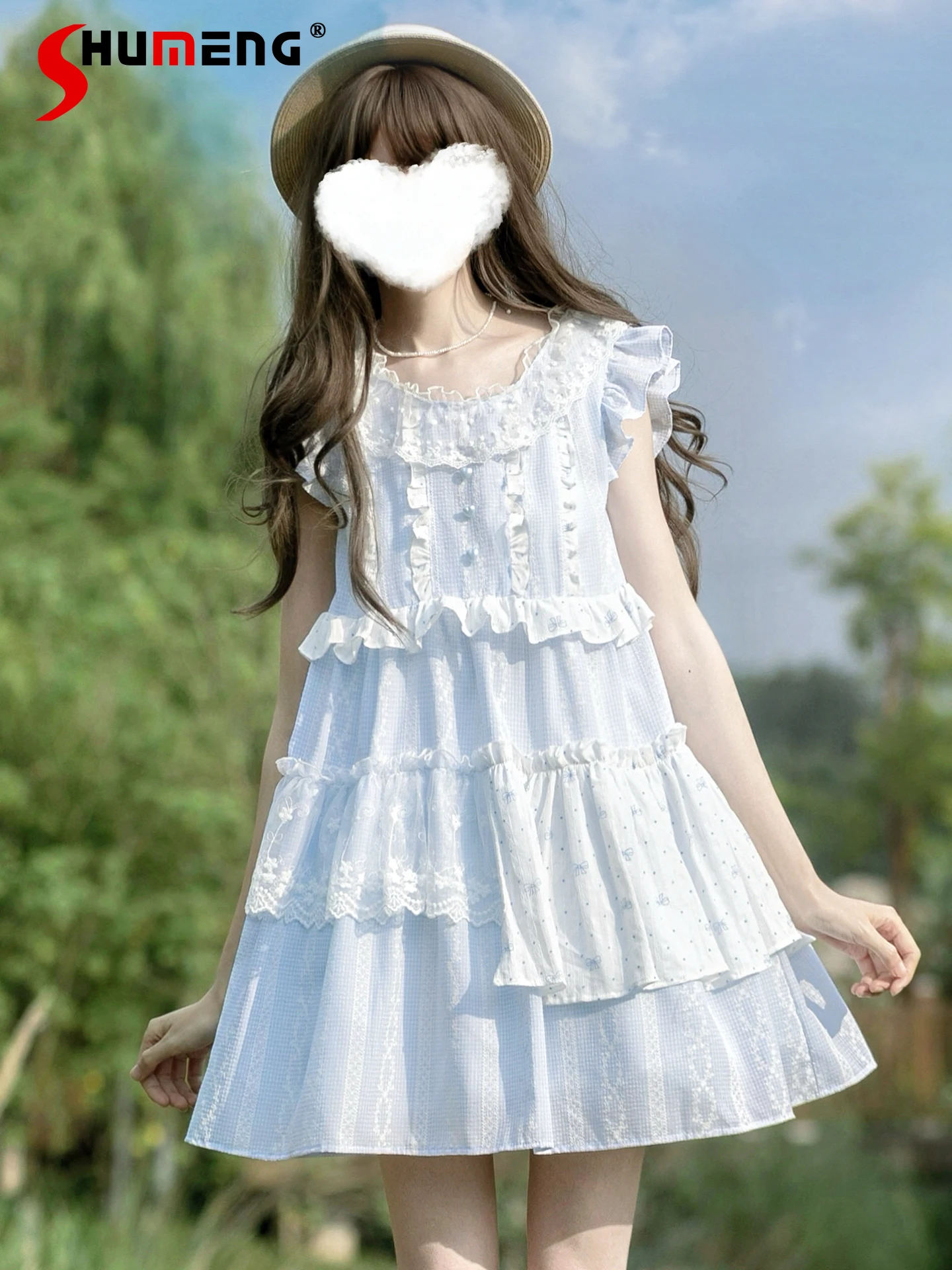 Japanese Sweet Cute Doll Dresses Lace Round Neck Flying Sleeve Bead Print Ruffles Loose A-line Plaid Short Dress Women Summer
Japanese Sweet Cute Doll Dresses Lace Round Neck Flying Sleeve Bead Print Ruffles Loose A-line Plaid Short Dress Women Summer