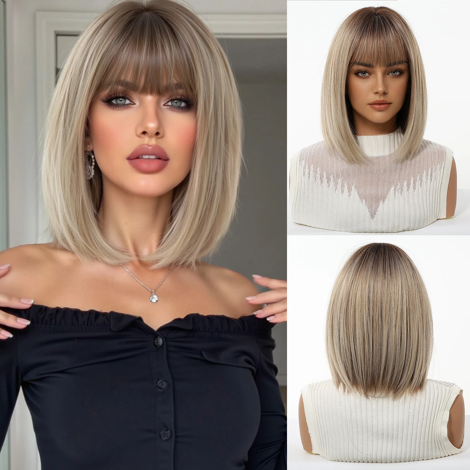 Short Ombre Platinum Blonde Synthetic Wig for Women Natural Straight Bob Wigs with Bang Party Daily Heat Resistant
Short Ombre Platinum Blonde Synthetic Wig for Women Natural Straight Bob Wigs with Bang Party Daily Heat Resistant