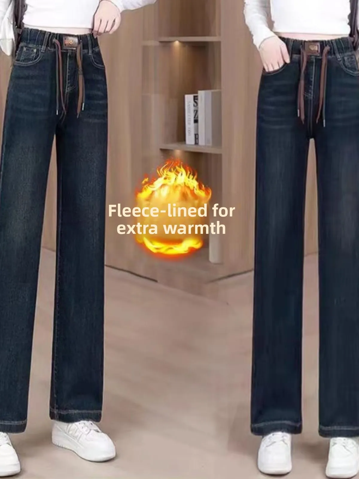 Dstring Fce Lined High Waist Wide Leg Denim Jeans Women's Winter Elastic Loose Waist Slimming Casual Straight Leg Pants
Dstring Fce Lined High Waist Wide Leg Denim Jeans Women's Winter Elastic Loose Waist Slimming Casual Straight Leg Pants