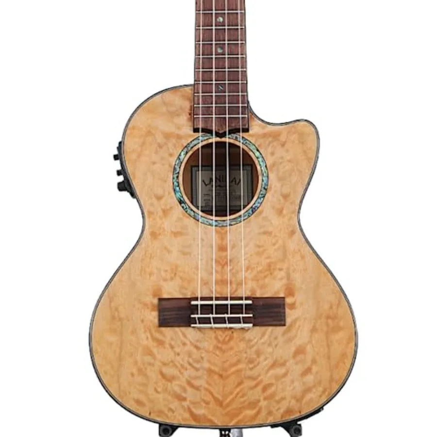 Tenor quilted maple ukulele for live performance, natural stain finish, premium Fishman Kula electronics with cutaway design
Tenor quilted maple ukulele for live performance, natural stain finish, premium Fishman Kula electronics with cutaway design