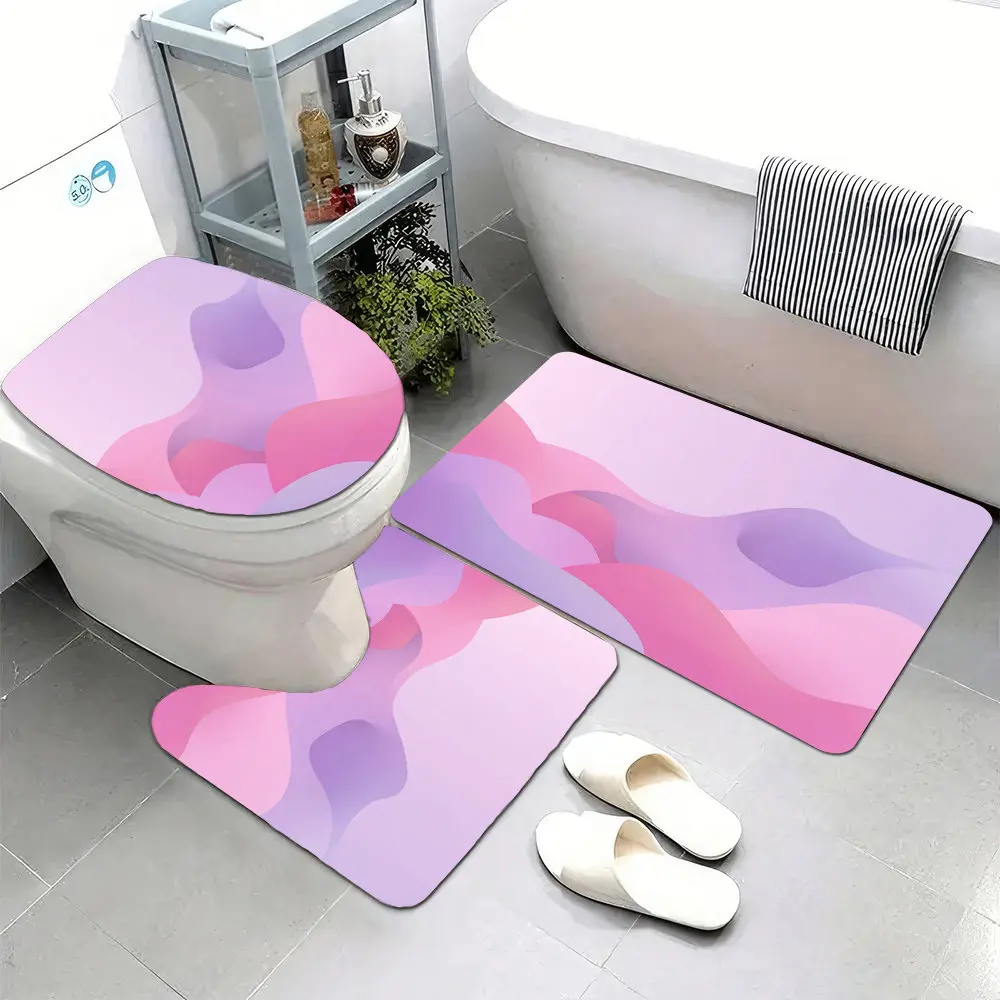 Набор из 3 супермягких ковриков для ванной комнаты, с нескользящей основой, мягкие пастельные волны на розово-фиолетовом фоне, принт.
Набор из 3 супермягких ковриков для ванной комнаты, с нескользящей основой, мягкие пастельные волны на розово-фиолетовом фоне, принт.