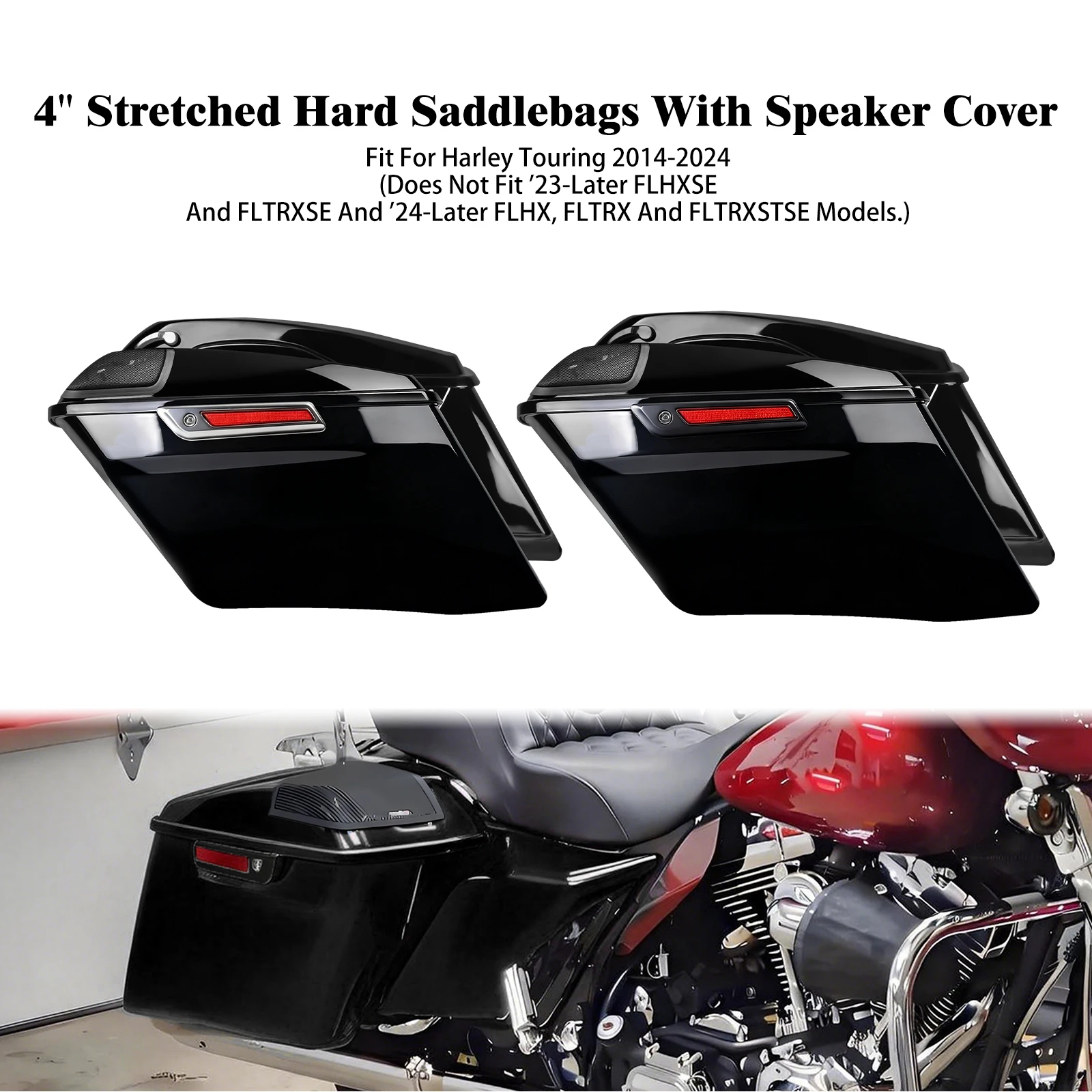 4" Stretched Extended Hard Saddlebag With Speaker Cover Motorcycle For Harley Touring Road King Street Glide Ultra Limited 14-24
4" Stretched Extended Hard Saddlebag With Speaker Cover Motorcycle For Harley Touring Road King Street Glide Ultra Limited 14-24