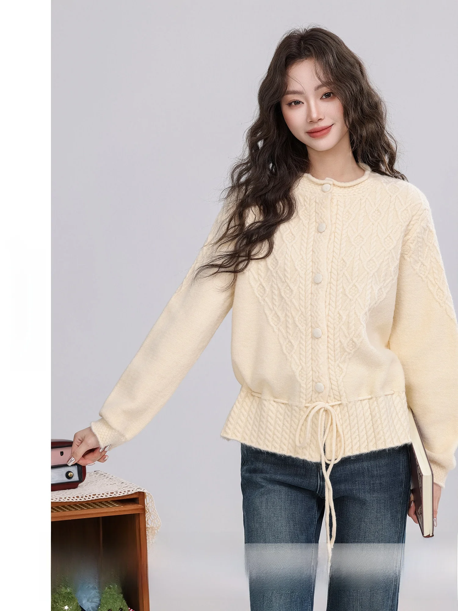 Retro Sle Women's Open Cardigan Sweater with Dstring Waist Tassel Twist Winter New Arrival Light Tawny Color Knitwear
Retro Sle Women's Open Cardigan Sweater with Dstring Waist Tassel Twist Winter New Arrival Light Tawny Color Knitwear