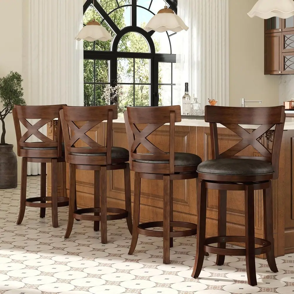 Set of 4 Wooden Swivel Bar Stools with Leather Seats for Kitchen Counter
Set of 4 Wooden Swivel Bar Stools with Leather Seats for Kitchen Counter