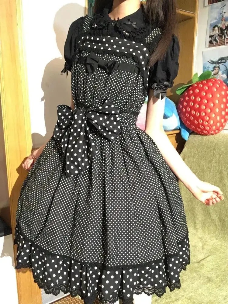 Japanse Vintage Polka Dot Suit Women Summer New Puff Sleeve Tops + Bow Puffy Dress Sets Black Kawaii Bow Two-piece Set 2025 New
Japanse Vintage Polka Dot Suit Women Summer New Puff Sleeve Tops + Bow Puffy Dress Sets Black Kawaii Bow Two-piece Set 2025 New