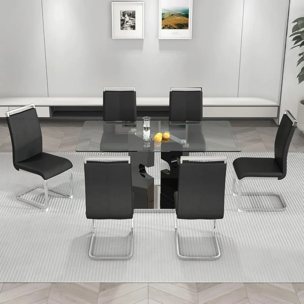 7 Piece Glass Dining Table Set, Tempered Glass Table Top with 6 PU Leather Ergonomic Dining Chairs, Dining Table Set
7 Piece Glass Dining Table Set, Tempered Glass Table Top with 6 PU Leather Ergonomic Dining Chairs, Dining Table Set