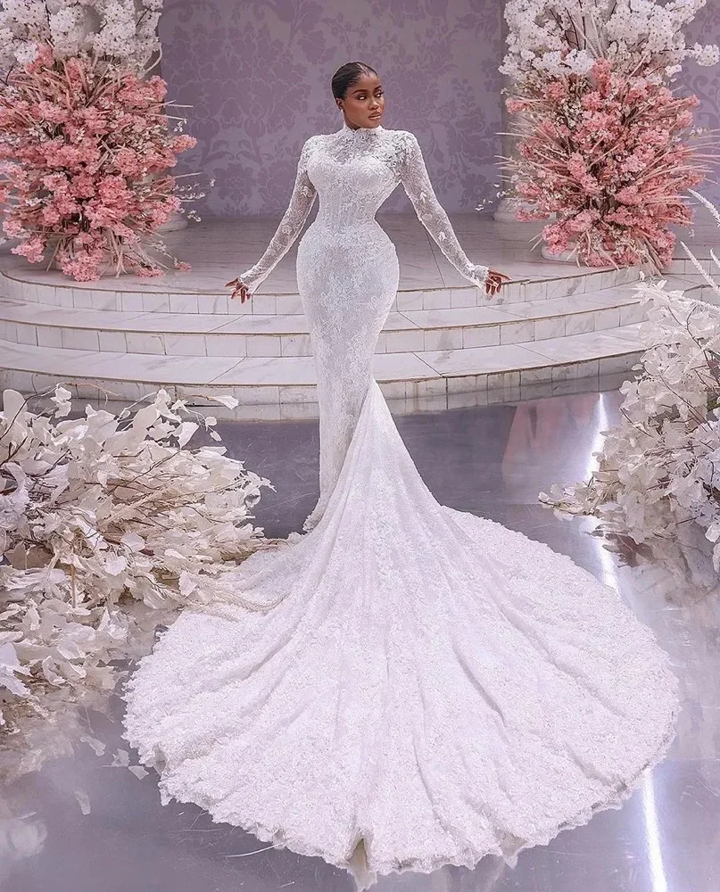 On Zhu Customized High Neck Corset Bridal Gown Lace Trumpet Wedding Dresses Full Sleeves Long Mermaid Bridal vestidos de novia
On Zhu Customized High Neck Corset Bridal Gown Lace Trumpet Wedding Dresses Full Sleeves Long Mermaid Bridal vestidos de novia