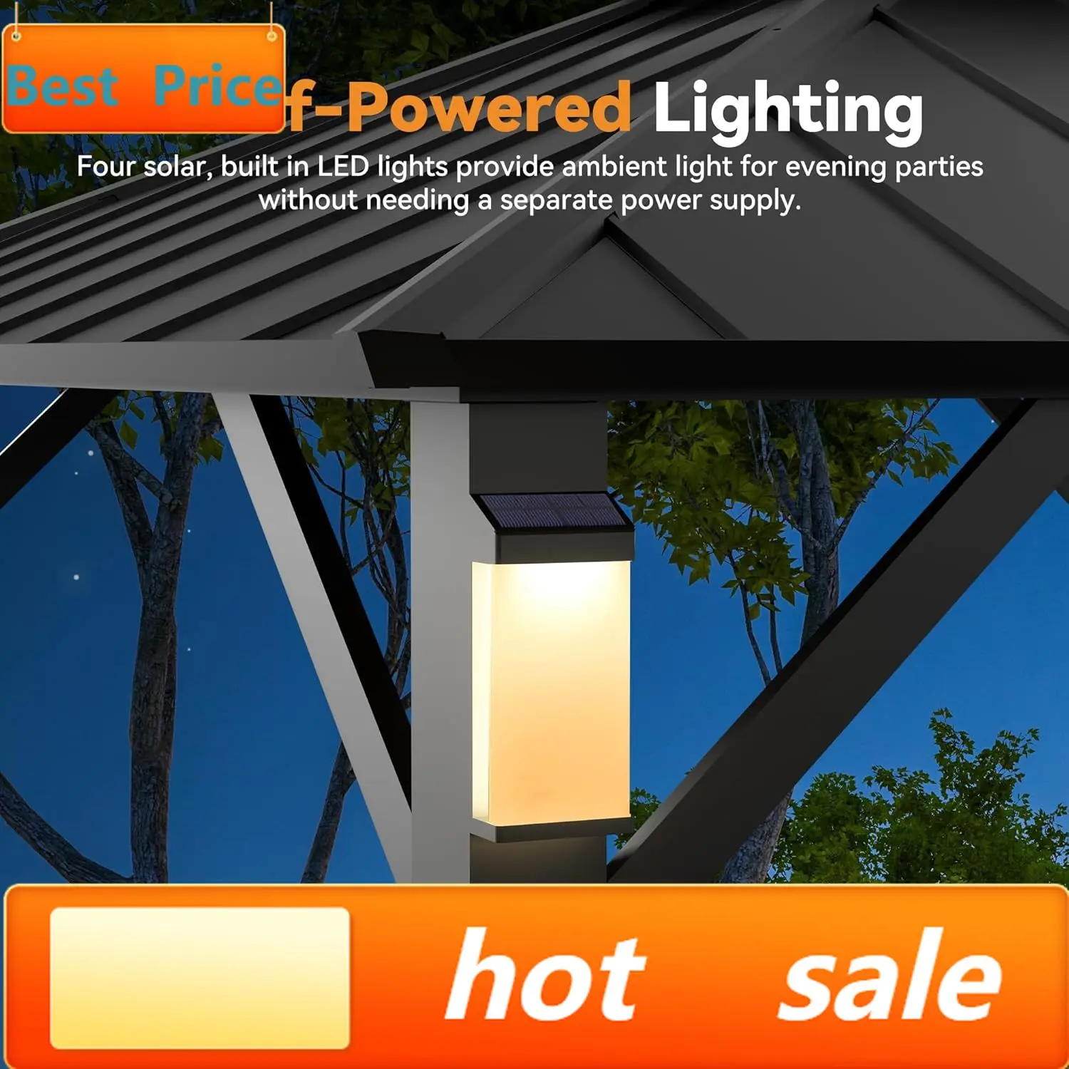 Modern Shade Hardtop Gazebo 10' x 10' with 4 LED Lights, Permanent Metal Gazebo with Galvanized Steel Double Roof & Mosquito Net
Modern Shade Hardtop Gazebo 10' x 10' with 4 LED Lights, Permanent Metal Gazebo with Galvanized Steel Double Roof & Mosquito Net