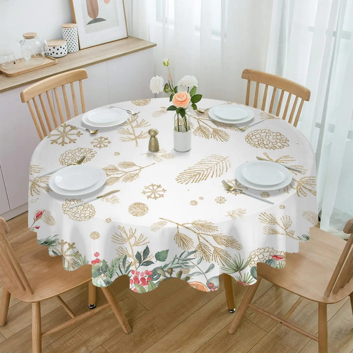 Round Tablecloth,Christmas Poinsettia Gold Foil Pine Cone Waterproof Table Cloth for Round Table,Oil-Proof Washable Table Cover
Round Tablecloth,Christmas Poinsettia Gold Foil Pine Cone Waterproof Table Cloth for Round Table,Oil-Proof Washable Table Cover