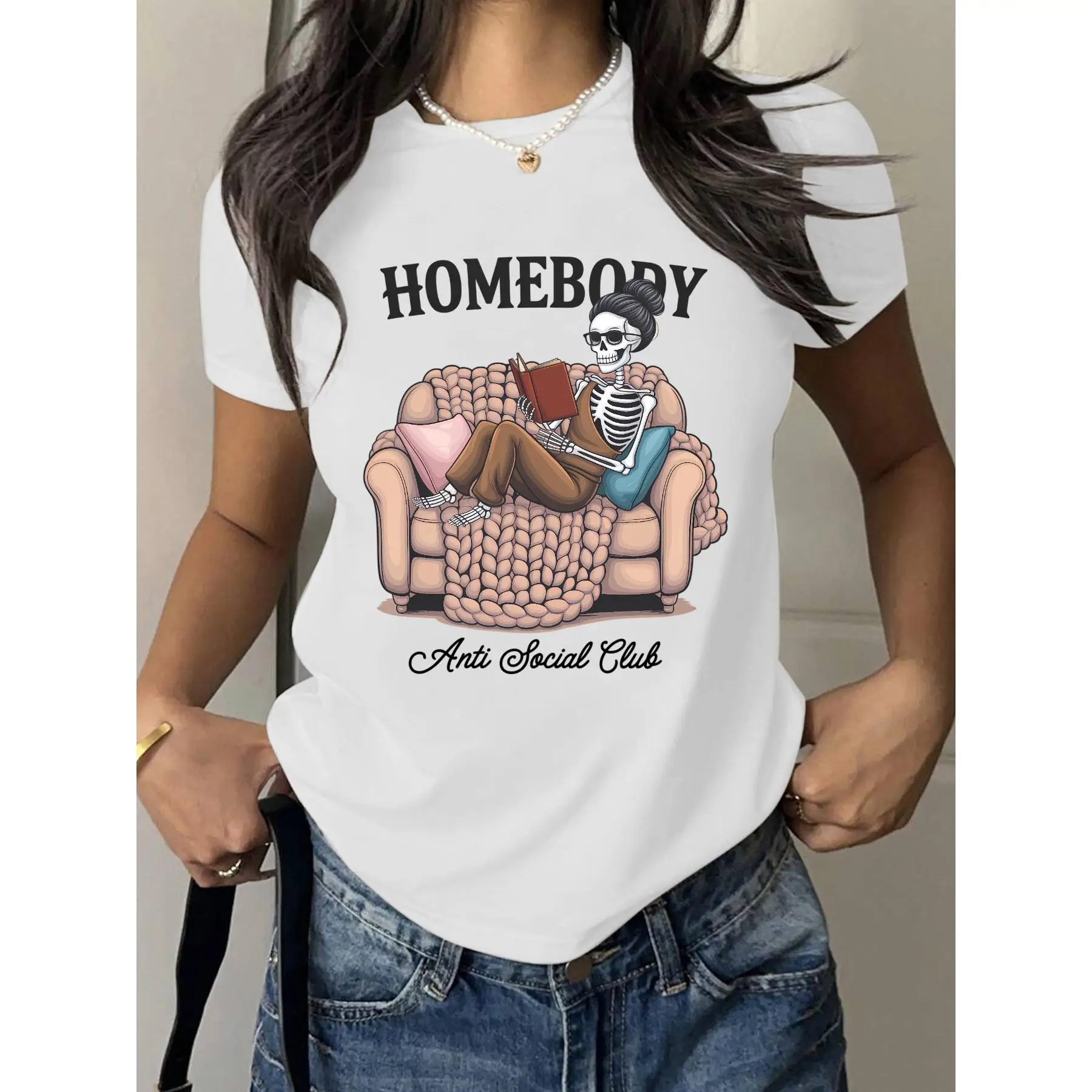 Women's Homebody T-shirt Funny Skeleton Graphic Tee Introvert Slogan Top Casual Short Sleeve
Women's Homebody T-shirt Funny Skeleton Graphic Tee Introvert Slogan Top Casual Short Sleeve