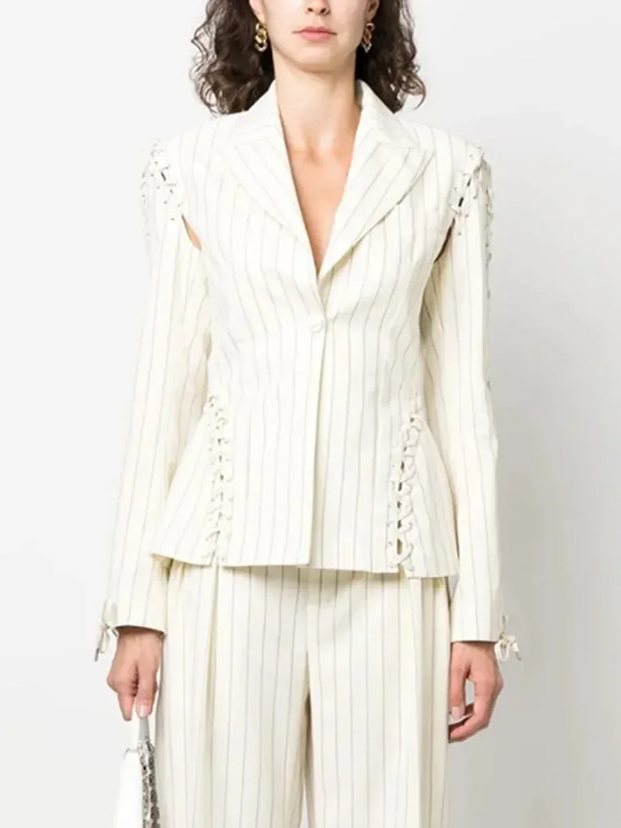 Pinstripe Women Suits 1 Piece Blazer Fashion Jacket Lace Up Formal Office Lady Business Work Wear Hot Girl Coat Fall Outfit
Pinstripe Women Suits 1 Piece Blazer Fashion Jacket Lace Up Formal Office Lady Business Work Wear Hot Girl Coat Fall Outfit