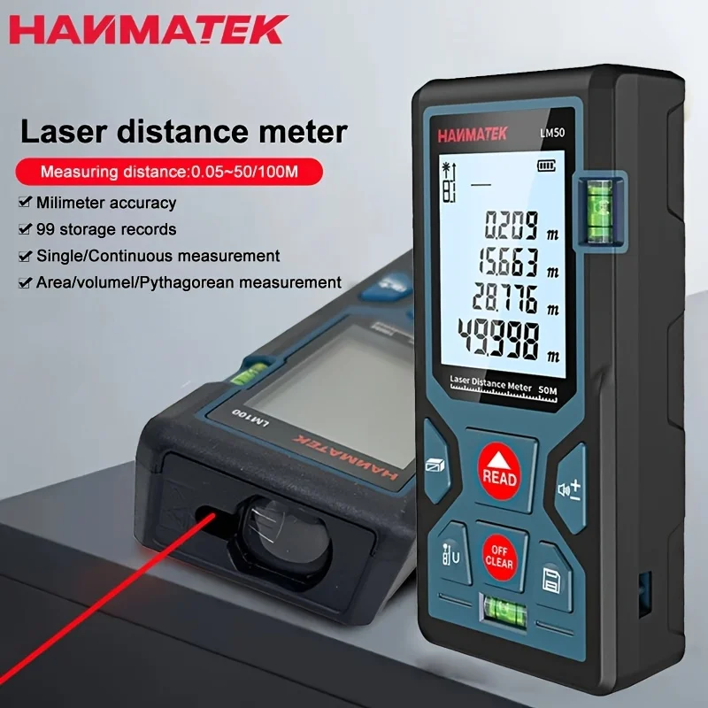 HANMATEK LM50/100 laser rangefinder 50M 100M rangefinder laser digital laser rangefinder ruler ruler test tool horizontal bubble
HANMATEK LM50/100 laser rangefinder 50M 100M rangefinder laser digital laser rangefinder ruler ruler test tool horizontal bubble