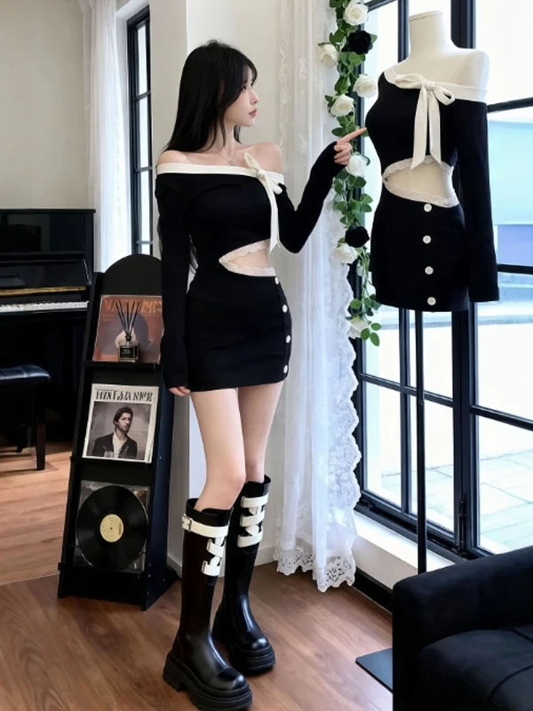 Сексуальное черное облегающее платье с открытыми плечами, с высокой талией, из смесового хлопка, в корейском стиле, осеннее, с длинными рукавами
Сексуальное черное облегающее платье с открытыми плечами, с высокой талией, из смесового хлопка, в корейском стиле, осеннее, с длинными рукавами