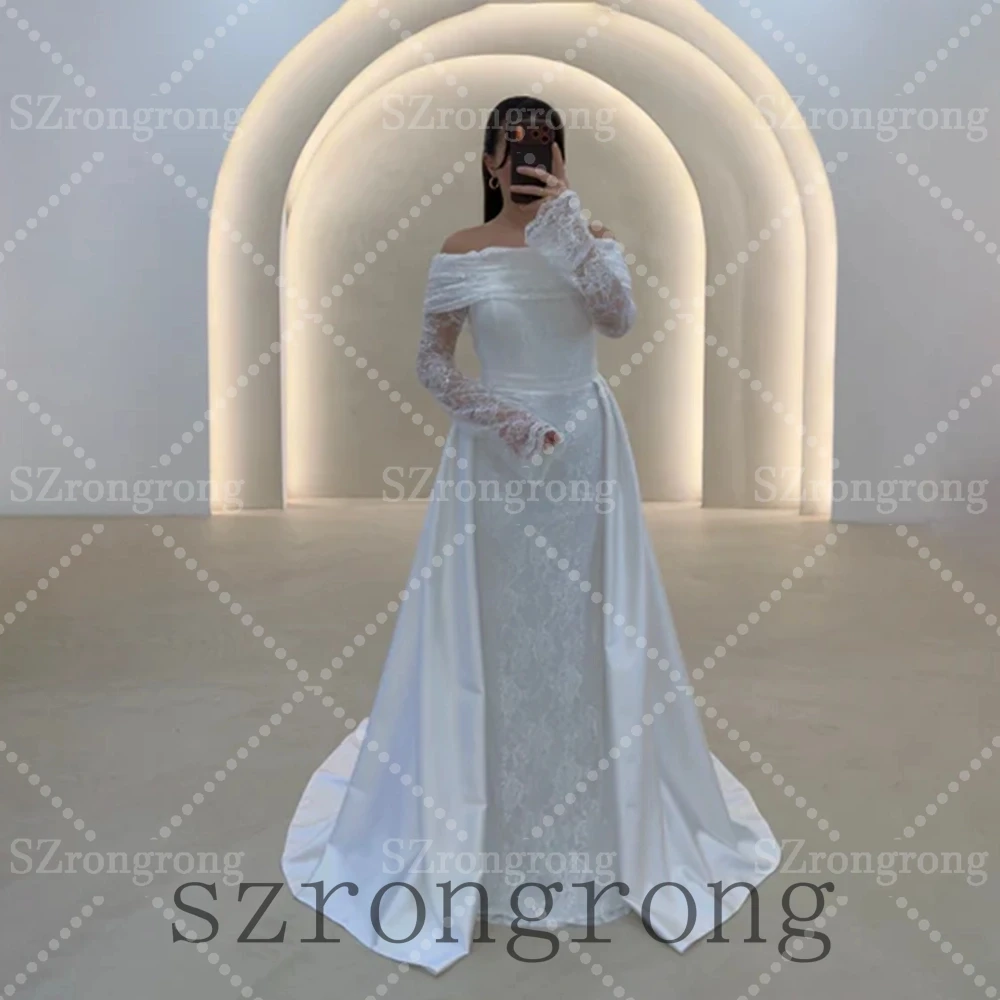 Custom Made Boat Collar Pleated Lace Bridal Evening Dress Mermaid Sexy Long Sleeve Floor Length Prom Bridal Gown with Train
Custom Made Boat Collar Pleated Lace Bridal Evening Dress Mermaid Sexy Long Sleeve Floor Length Prom Bridal Gown with Train