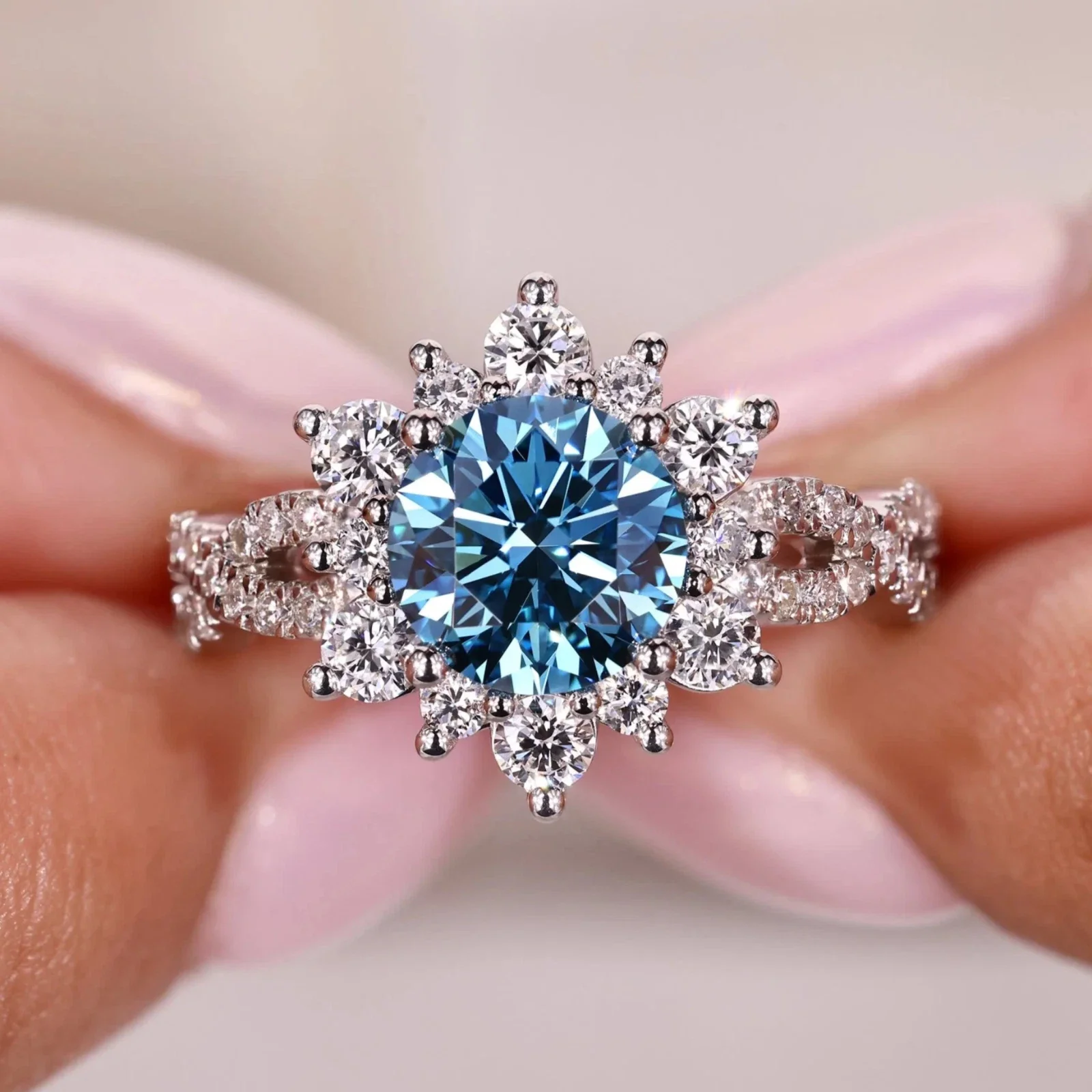 1.5 Carat Main Stone VS-VVS Round Blue Lab Grown Diamond IGI Certificate Engagement Ring For Lady In Cluster Style Platinum 950
1.5 Carat Main Stone VS-VVS Round Blue Lab Grown Diamond IGI Certificate Engagement Ring For Lady In Cluster Style Platinum 950