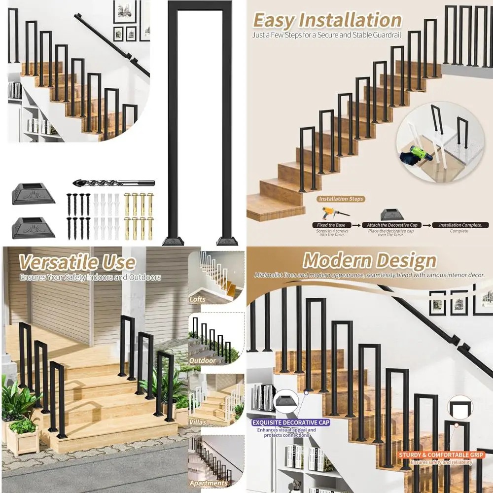 Black Metal Indoor Outdoor Staircase Handrail, Deck Porch Railing with Decorative Style, Durable Step Guardrail for Safety
Black Metal Indoor Outdoor Staircase Handrail, Deck Porch Railing with Decorative Style, Durable Step Guardrail for Safety