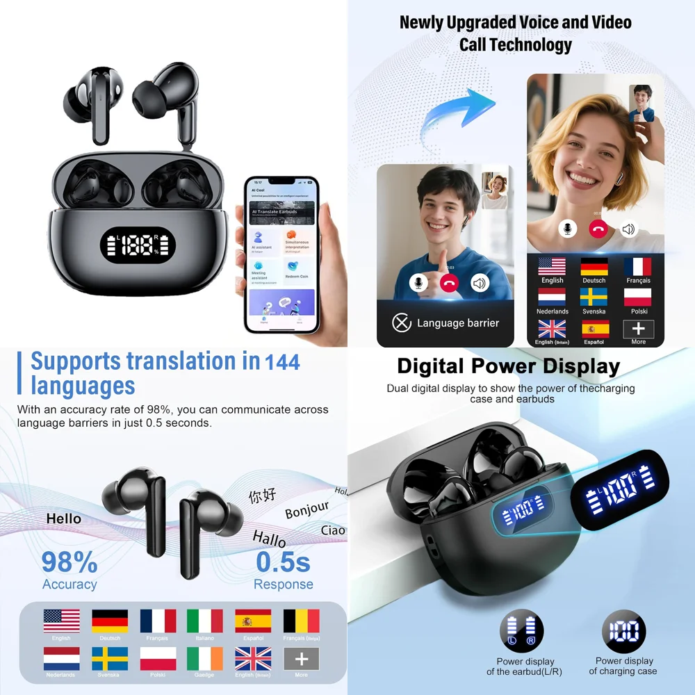 AI Language Translation Wireless Earphone with LED Display Real Time Earbuds for Business Travel Mobile Accessories Wholesale
AI Language Translation Wireless Earphone with LED Display Real Time Earbuds for Business Travel Mobile Accessories Wholesale