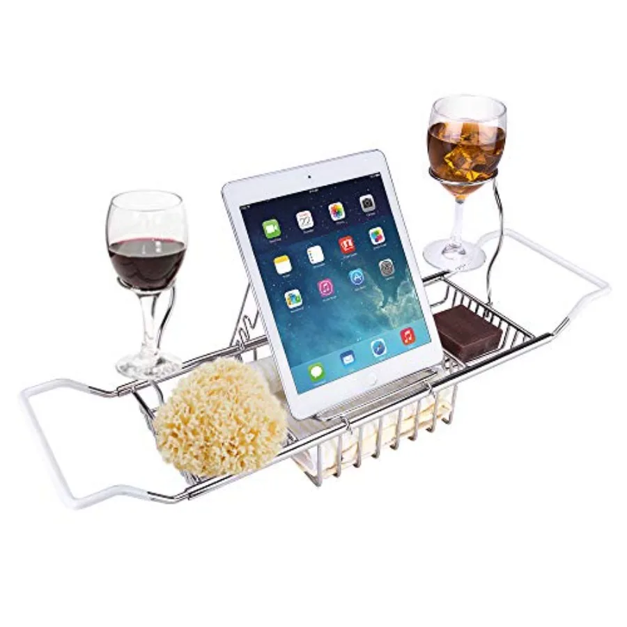 Stainless Steel Bathtub Caddy Tray - Over Bath Tub Racks Shower Organizer with Extending Sides, Removable Wine Glass Book Holde
Stainless Steel Bathtub Caddy Tray - Over Bath Tub Racks Shower Organizer with Extending Sides, Removable Wine Glass Book Holde