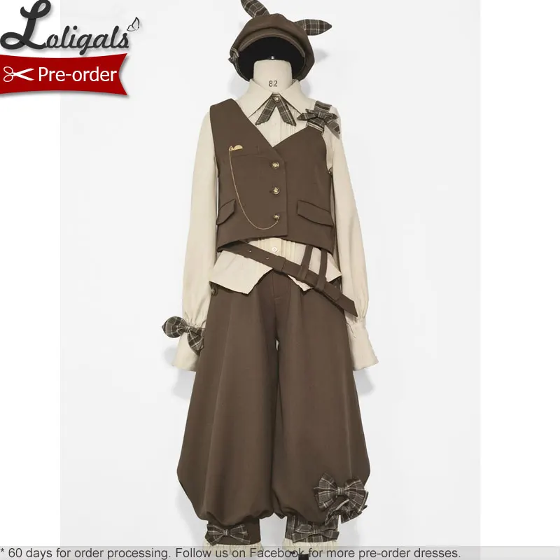 Cool Brown Lolita Ouji Outfit Cute Vest / Long Sleeve Shirt / Cropped Loose Harem Pants by Princess Chronicles
Cool Brown Lolita Ouji Outfit Cute Vest / Long Sleeve Shirt / Cropped Loose Harem Pants by Princess Chronicles